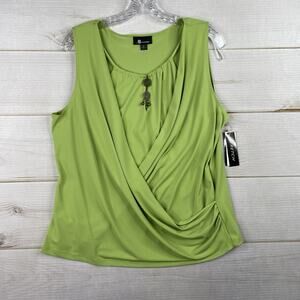 AB Studio Top Womens XL Green Y2k 90s Faux Wrap USA Made Jeweled Sleeveless NWT
